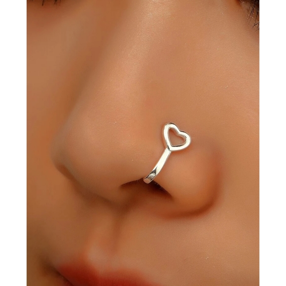 None Jewelry - Heart Shaped Nose Cuff Silver Colored Alt To Piercings, No Commitment!